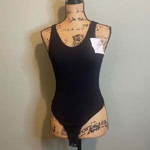 NWT Hippie Rose Women Shapewear Airport Balletcore Ribbed Bodysuit Black Size XS